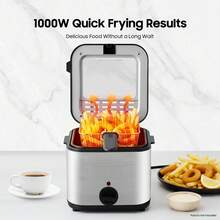 Rainaut Set Of Freestanding Stainless Steel 110V Electric Deep Fryer With Basket, 1000W Electric Deep Fryer With Basket For Be Used To Make Various Fried Foods, Such As French Fries, Onion Rings, Fried Chicken, Deep-Fried Dough Sticks, Etc. - 查看 2