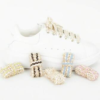 1 Pair Metallic Trim Woven Shoelaces, 1.5cm Width, Versatile Casual Accessory