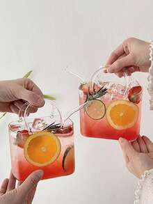 1pc Glass Handbag, Summer Fruit Tea Cup, Transparent Creative Funny High-Quality Mocktail/Cocktail Glass, Beverage Cup, Cocktail Glass, Fruit Wine Glass, Fruit Tea & Juice Cup - Multicolor - View 2