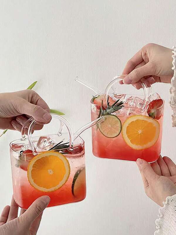 1pc Glass Handbag, Summer Fruit Tea Cup, Transparent Creative Funny High-Quality Mocktail/Cocktail Glass, Beverage Cup, Cocktail Glass, Fruit Wine Glass, Fruit Tea & Juice Cup