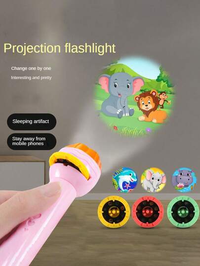 Children's Flashlight Projector - Early Intelligence Development Educational Toy With Pattern Recognition Function. Electric Projection Device. Comes With Various Patterns: Lion, Puffer Fish, Car (Flashlight, Slides - Random Colors And Styles)
