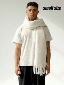 1pc Men's Solid Color Thick Warm Scarf, Fashionable Tassel Design Versatile Shawl, Suitable For Daily Warmth And Outfits, Autumn/Winter Season