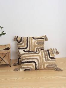 1pc Geometric Line Pattern Cushion Cover, Bohemian Plush All-Over Embroidered Tassel Decorative Pillow Sham For Living Room, Bedroom, Sofa, Bedroom, Home Decor, Outdoor Patio, Garden, Holiday Party, Car, Seasonal Use, Without Insert, 30*50cm, 45*45cm - Multicolor - View 8