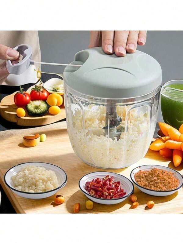 500/900ML Multifunktions-Knoblauchschneider, Handgriff-Zugschnur Knoblauchschneider für die Küche, Haushaltshelfer zum Pressen von Knoblauch, Schneiden von Gemüse und Hacken von Fleisch