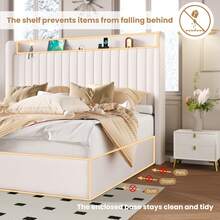 SHA CERLIN Full/Queen/King Size Lift Up Storage Bed Frame/Charging Station/USB,Type-C Port/Storage Headboard/Velvet Upholstered/Hydraulic Support/No Box Spring Needed/Noise Free/White - Xem 4