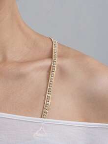 1pc Women's Rhinestone Decorated Metal Backless Bra Strap - Gold - View 5