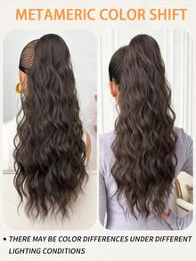 22 Inch Long Wavy Curly Ponytail Hair Extensions, Wrap Around Clip-In, Synthetic Fiber Material, For Women
