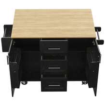Kitchen Island, Removable Partitions, Removable Casters (Used As Kitchen Cabinets), Dining Cart With Workbench, Buffet Cabinet, Dining Cart With Wood Grain Finish, Side Towel Rack With Casters, Black - 黑色 - View 7