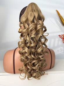Tóc giả đuôi ngựa xoăn sóng sâu 18 inch màu nâu, tóc giả tổng hợp chịu nhiệt, thích hợp cho phụ nữ đội trong dịp Giáng sinh, Halloween, lễ hội âm nhạc, tiệc tùng và sử dụng hàng ngày. - Lanh nâu - Xem 5
