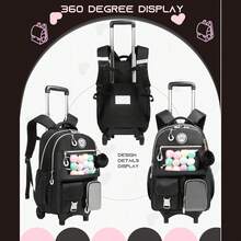 3pcs Girls Rolling Backpack Set, Including Backpack, Lunch Box And Pencil Case, Suitable For Travel And Back To School