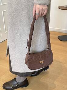 1 chiếc túi đeo vai nữ bằng vải nylon mềm mại, in họa tiết da báo, trang trí hình bướm bằng kim loại, có dây rút, thiết kế thời trang tối giản, thanh lịch, phù hợp sử dụng hàng ngày. - Cà phê - Xem 10