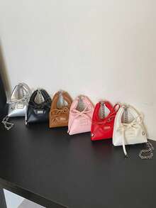 1pc Girls' Fashion Oblique Shoulder Bag, PU Material Mini Keychain Purse, Suitable For All Seasons - Multicolor - View 2