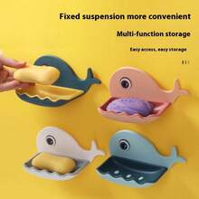 Jabonera pequeña en forma de ballena, para montar en la pared, con orificio de drenaje, adecuada para almacenar en el baño y el inodoro. - Azul oscuro - Ver 5