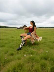 Cowgirl Boots For Women Embroidery Butterfly Knee High Western Boots Pointed Toe Block Heel Cowboy Boots Pull On Side Zipper Outdoor Indoor Party Dressy Shoes - Black and White - View 10