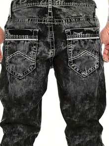 Men's Retro Elastic Plus Size Jeans - Black - View 4