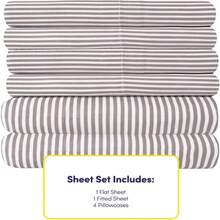 Queen Size Sheets for Bedroom, 1500 Thread Count Fine Brushed Microfiber, Deep Pocket, 2 Extra Pillow Cases, Classic Stripe Gray, Great Value - GRIS - Ver 4
