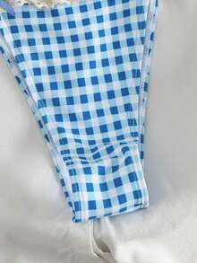 PEPPERMOLLY 新款柔软波点蕾丝荷叶边蝴蝶结装饰露背性感派对比基尼套装，优雅女士夏季沙滩时尚泳装度假装 - 藍色-1 - 查看 5