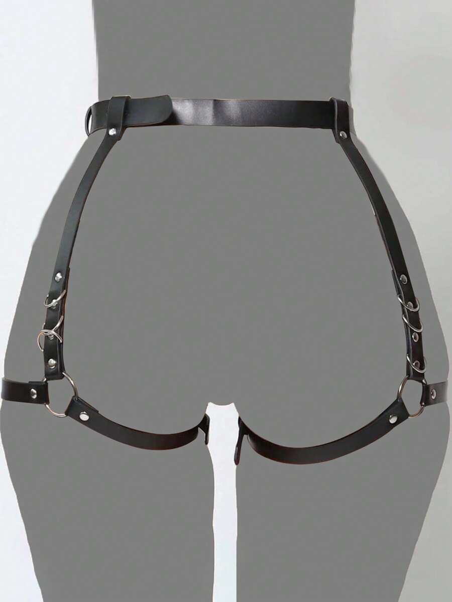 皮革吊袜带束缚带，性感，皮革腿部束缚带，锐舞服装，皮革腿部束缚带和臀部束缚带 - 彩色 - 查看 1