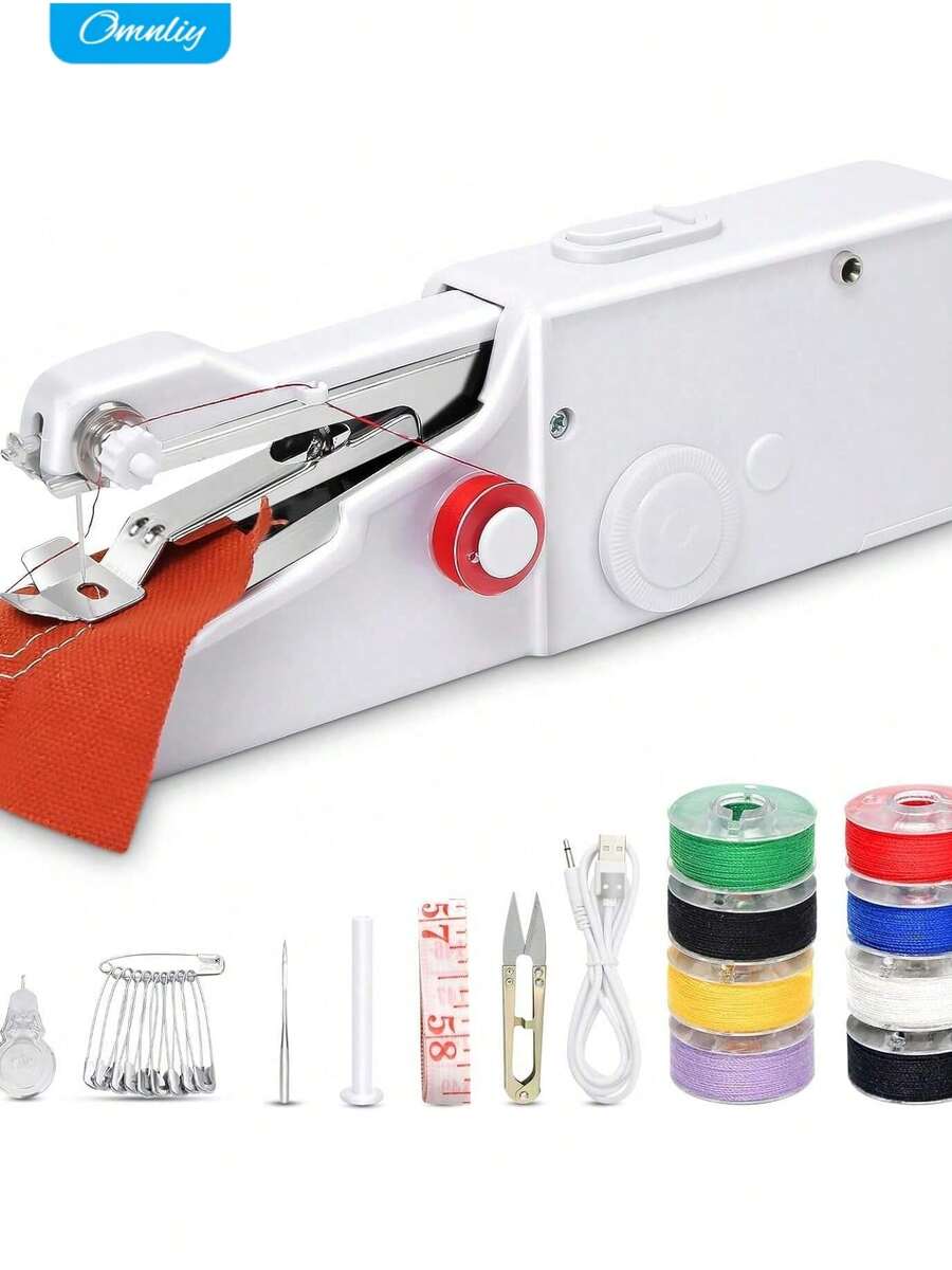Handheld Electric Sewing Machine For Beginners Adult,Portable Mini Stitching Single Thread Machine Sewing Kit For Quick Clothes Repairs,Suitable For Home Travel DIY,Battery Or USB Powered - 白色 - 查看 1