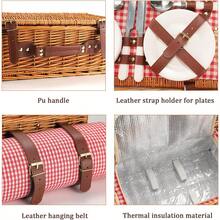 Cesta de picnic para 4 personas con manta impermeable y enfriador aado cesta grande de mimbre para camping y al aire libre - Cuadrospequeosrojosyblancos - Ver 4