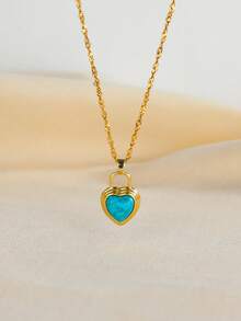 1件复古棕色宝石不锈钢吊坠项链，椭圆形太阳心形镀金水钻颈链，适合女性日常、约会、节日佩戴或作为礼物，尤其适合冬季佩戴。 - 棕色 - 查看 17