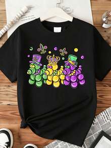 Mardi Gras Colorful Beads And Hats Design T-Shirt For Women Casual Fashion Top Celebrate Festival Style ,220g - màu đen - Xem 3