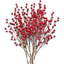 1/3/6pcs Artificial Red Lingonberry Branches, Suitable For Scene Decoration, Living Room, Bedroom, Vase Arrangement, Party Decor, Tabletop Centerpiece, Home Decor, Kitchen, Wedding, Dining Table, Office, Party & Holiday, Bedroom Accessories Artificial Plants - Multicolor - View 8