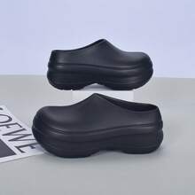 男士休闲拖鞋，情侣镂空厚底慵懒穆勒鞋，沙滩凉鞋，透气男士拖鞋，秋冬款 - 黑色 - 查看 3