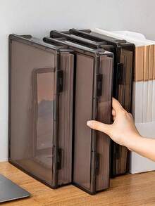 1pc/A4 Document Organizer Box, Office & Home Certificate, Important Document, Stationery, Card, File Storage Box, Pencil Case, School Supplies - Transparent Black - View 5