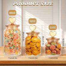 Heart-Shaped 3-Piece Jar Set Large-Capacity Glass Food Storage Jars Airtight Clamp Lids For Leak-Proof Kitchen Storage Transparent Sealed Containers Ideal For Sugar, Flour, Grains, Coffee Beans, Spices, Dried Goods, Cereal, Cookies, Tea, Nuts, Pasta Moisture-Proof, Freshness-Preserving Storage Jars Stackable For Space-Saving Easy-Open Wide-Mouth Design Essential Home Baking Ingredient & Seasoning Organizer Large Mason Wide-Mouth Jars Father's Day Gift - amber B set - 查看 3