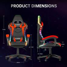 GartistGo Ergonomic Gaming Chair With LED Lighting Effects, Height-Adjustable Backrest, With Lumbar Support And Headrest - Red - View 4