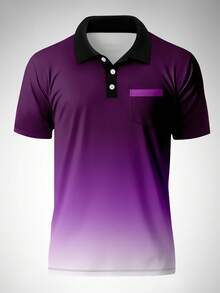 Áo polo nam tay ngắn dáng rộng, chất liệu vải gradient, kiểu dáng thường ngày. - Màu tím - Xem 2