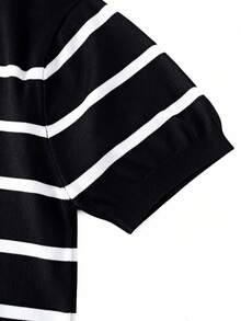 Tween Boys Casual Striped Crew Neck Short Sleeve Knit T-Shirt, Summer Top - Black - View 5