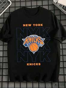 PLUS SIZE New York Knicks Graphic Print TShirt Quality Fabric, Easy Fit, Breathable, Casual, Statement Print - 黑色 - 查看 2