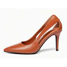 Womens Dressy Heels Shoes Closed Pointed Toe Cut Out Pumps Casual Work Shoes - màu nâu - Xem 2
