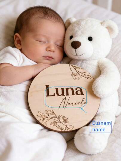 Customized Engraved Name Plate, Customized Announcement With Birth Photo Prop, Customized Wooden Keepsake Made Of Natural Wood, For Newborn Announcement And Photography Props, Newborn Gifts, Elegant Name Sign, Nursery Decor, Suitable For New Parents And Baby Showers, Gift For Expectant Mothers