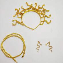 3件套美杜莎蛇头饰配饰套装，包括蛇项链、蛇耳环和蛇形首饰套装，适合万圣节派对 - 蛇 - 查看 5