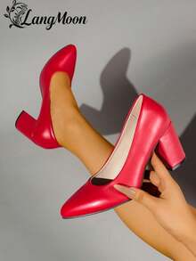 LangMoon 2026 新款闪亮亮片粗跟高跟鞋 - 舒适百搭性感设计，闪亮亮片打造欧美风性感时尚，适合派对、聚会、夜生活和休闲时尚装扮，优质柔软鞋垫，穿着舒适不勒脚，女士高跟鞋，适合婚礼季和各种节日穿着。 - 大紅-光面 - 查看 3