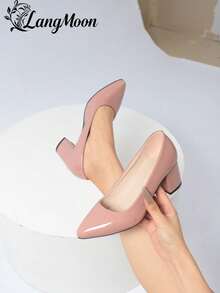LangMoon 2026 New Arrival Sparkling Sequin Thick Heel High Heels - Comfortable Versatile Sexy Design, Shiny Sequin Inspired Sexy European Style, Suitable For Parties, Gatherings, Nights Out, And Casual Chic Outfits, Premium Quality Soft Insole Non-Constrictive, Women's High Heels, Ideal For Wedding Season And Various Holidays - Pink - Glossy - View 4