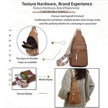 Black The New Fashion Classic Solid Color Pu Waterproof Fabric With Multi-Pocket Pattern Woven Shoulder Straps And Diagonal Shoulder Chest Bags Is Suitable For Shopping. - 黑色 - 查看 7