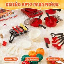 EPANO 82pcs Juego de Cocina y Arcilla Juguetes interactivos para Padres e Hijos Juego con induccion y Vajilla Hervidor Juego de Cocina Educativo Regalo de Fiesta Cocina-B82Conveniente y duradero, favorito para niños - Multicolor - Ver 3