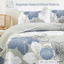 Piezas de edredón con estampado floral para cama, elegante colcha bohemia con 2 fundas de almohada, ropa de cama ligera de microfibra para todas las estaciones - Flor azul - Ver 5