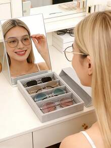 8-Slot Velvet Sunglasses & Jewelry Display Tray - Eyeglasses, Watch And Jewelry Storage Box - Unisex (8 Grids), 8 Grid Velvet Sunglasses And Jewelry Storage Tray, Polyester Fabric Eyeglasses And Accessories - B - View 6