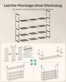 SONGMICS Schuhregal 4 Ebenen, Schuhständer Metall, Schuhaufbewahrung, Schuh-Organizer, aufrecht oder umgedreht, für 25-30 Paar Schuhe, stapelbar, Flur