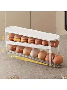 1pc Automatic Double-Layer Egg Holder - Holds 12-14 Eggs, Hinged Sliding Design To Keep Eggs Fresh, Plastic Material, Fridge & Kitchen Storage Organizer - Multicolor - View 5