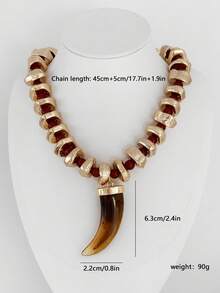 1件复古牛头树脂大牛角串珠红玛瑙镀金链项链，男女日常及派对佩戴皆宜。 - 牛仔項鍊 - 查看 8