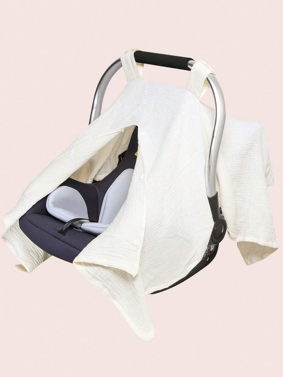 1pc Solid Color Baby Stroller Canopy, Breathable, With Button-Style Opening, Protects Baby From Sunlight, Essential For Summer - Dust Cover - View 1