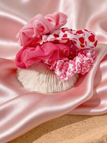 4个Y2K风格粉色爱心编织发圈，适合情人节，弹性发绳，可用作日常、休闲派对、旅行和节日发饰。 - 彩色 - 查看 4