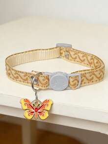 1件装宠物项圈，绣有花朵图案，配有彩色蝴蝶吊坠和铃铛，适合小猫、小狗和小型犬。 - 彩色 - 查看 7