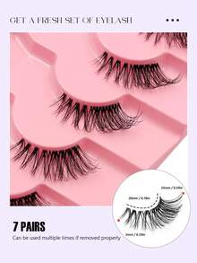 Asiteo 7对装自然半片猫眼透明带假睫毛，蓬松轻盈3D仿貂毛睫毛，柔软舒适，适合新手，动漫/漫画风格及日常佩戴 - 半眼睫毛 - 查看 3
